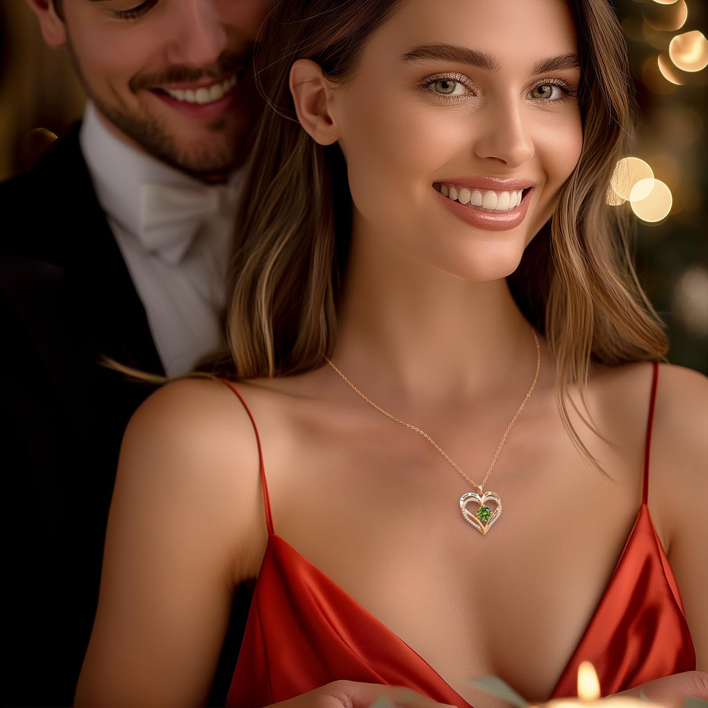 LOUISA SECRET Double Love Heart Birthstone Necklaces for Women, Birthday Gift for Girlfriend, Anniversary Jewelry Gift for Her, 925 Sterling Silver Jewelry Christmas Anniversary Birthday Present Gifts for Wife Girlfriend Mom Grandma Daughter