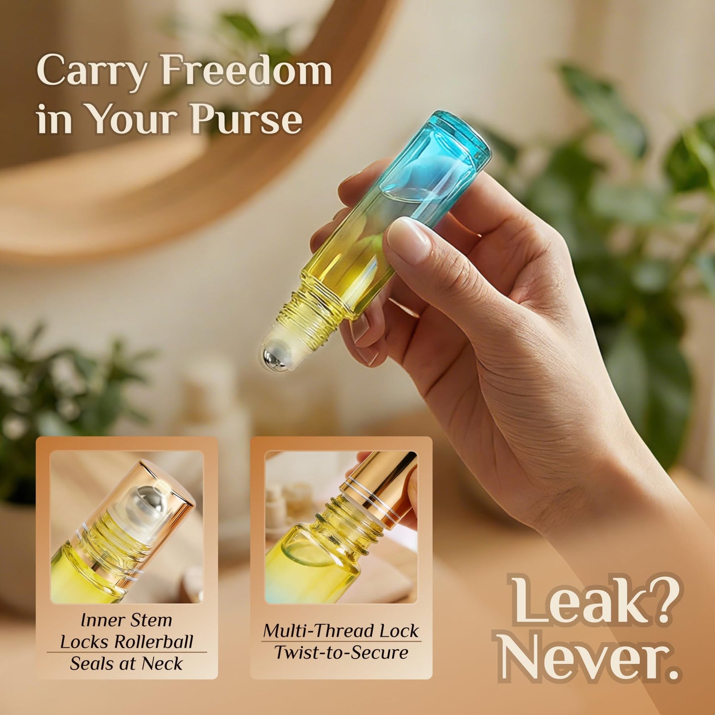 PrettyCare 4 Pack Amber Glass Oil Roller Bottles for Essential Oils 10ml, Roll On Bottles with Stainless Steel Roller Ball Leak-Proof Perfume Travel Refillable Bottle Empty, Beauty & Personal Care