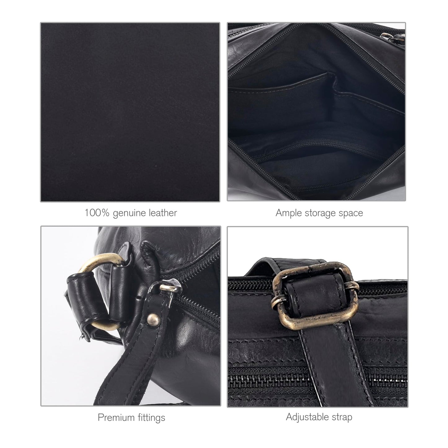 Oak Leathers Women's Crossbody Bag - Genuine Leather Crossover Shoulder Purse With Adjustable Sling Strap - Medium Size