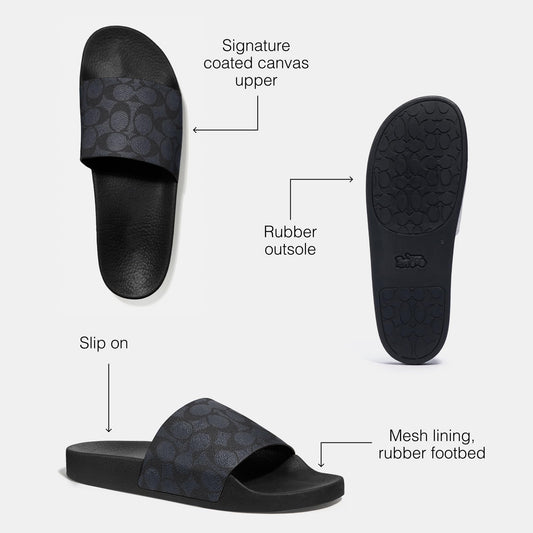 COACH Men's Coated Canvas Pool Slide Sandal, Charcoal Signature, 11COACH Men's Coated Canvas Pool Slide Sandal, Charcoal Signature, 11