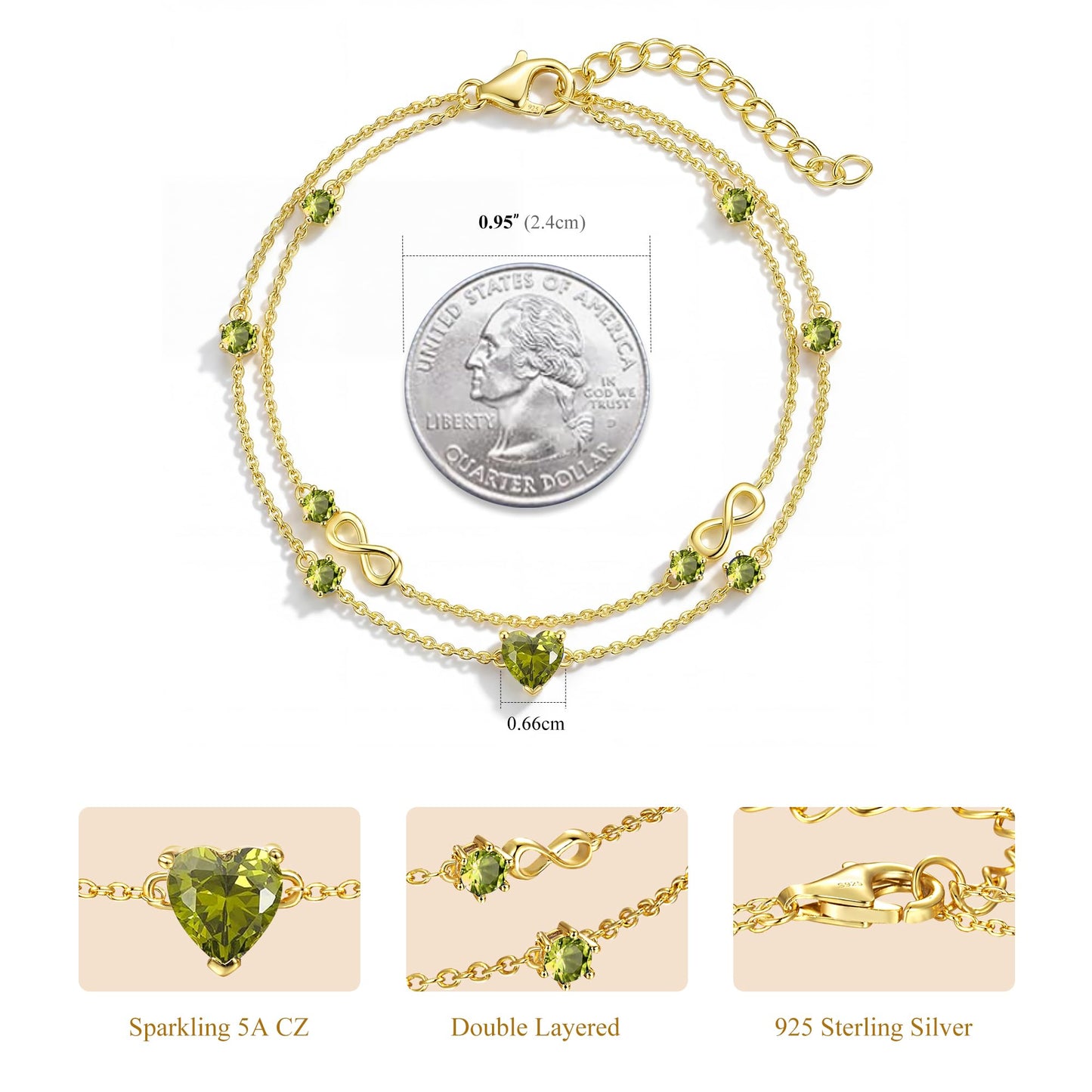 G&GEMSJEW Infinity Heart Birthstone Bracelets for Women, 925 Sterling Silver Women Charm Link Bracelet Adjustable, Birthday Anniversary Christmas Jewelry Gifts for Women Wife Mom Girlfriend Her