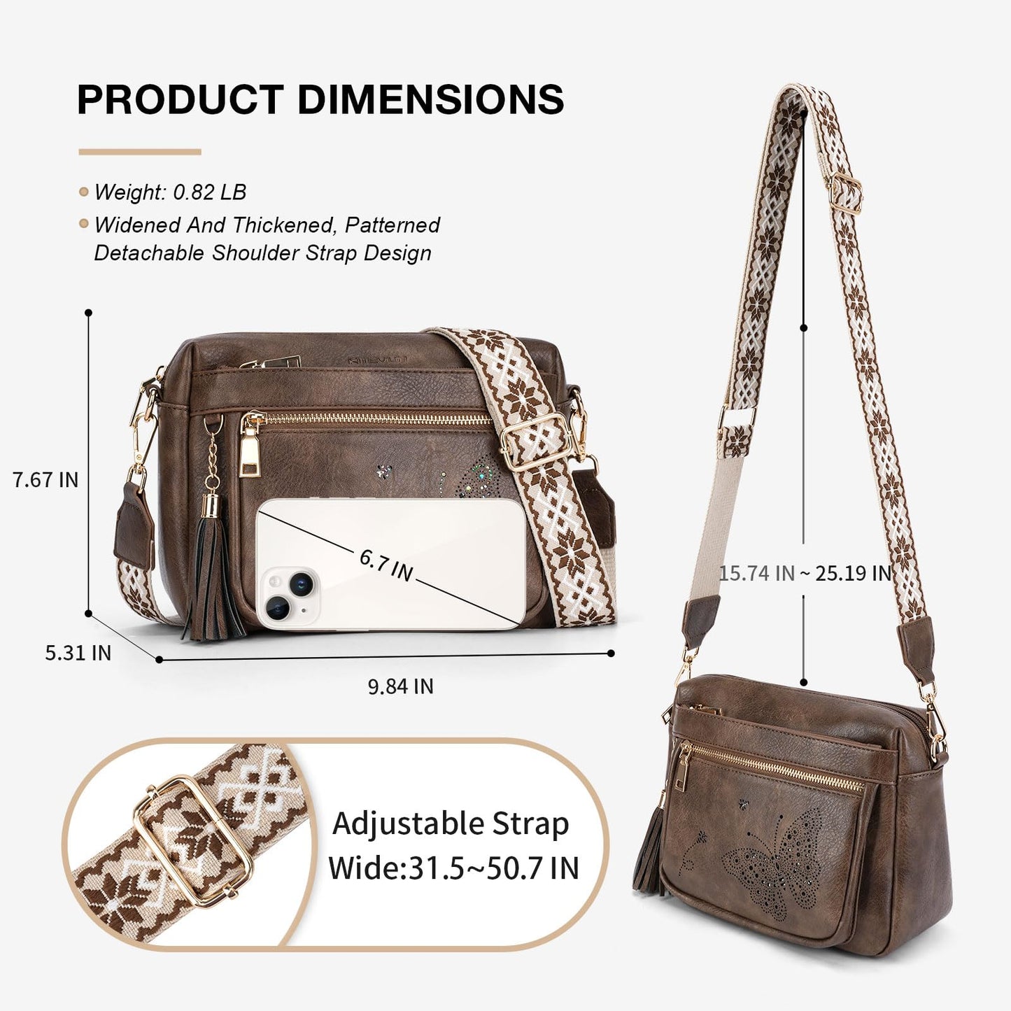 KITEVIUN Crossbody Bags for Women Trendy Leather Crossbody Purse Shoulder Handbags Butterfly Design