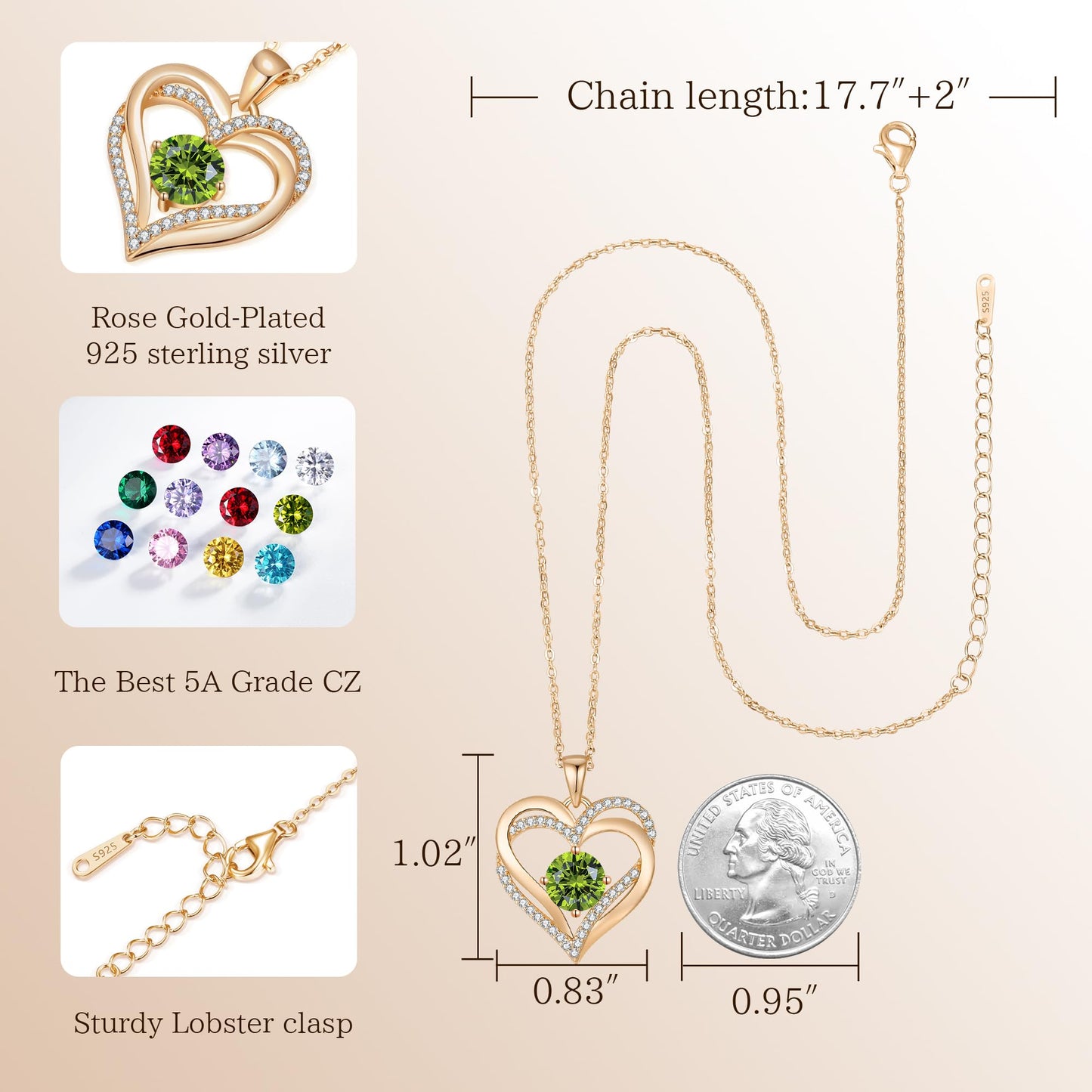 LOUISA SECRET Double Love Heart Birthstone Necklaces for Women, Birthday Gift for Girlfriend, Anniversary Jewelry Gift for Her, 925 Sterling Silver Jewelry Christmas Anniversary Birthday Present Gifts for Wife Girlfriend Mom Grandma Daughter