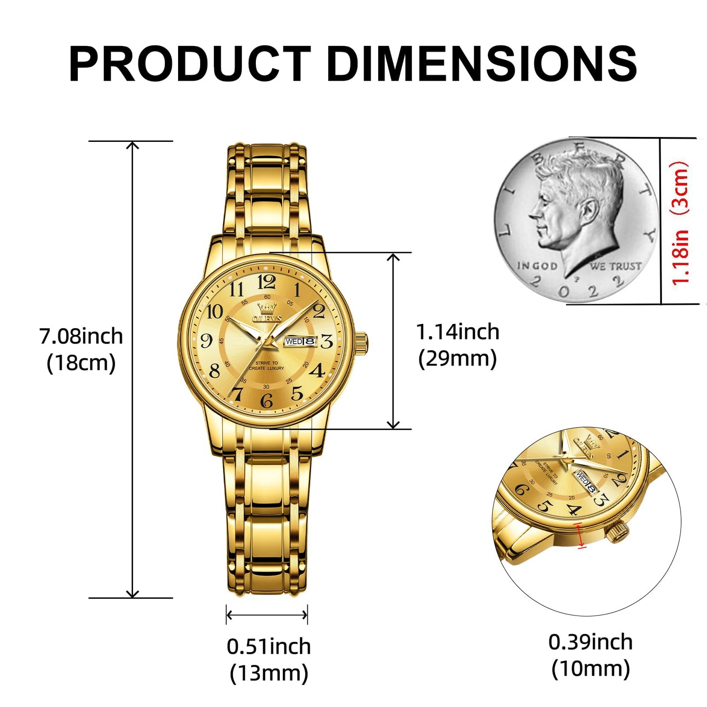 OLEVS Watch for Women Luxury Fashion Diamond Classic Arabic Dial Wrist Women's Watches with Date Waterproof Stainless Steel Quartz Ladies Watch