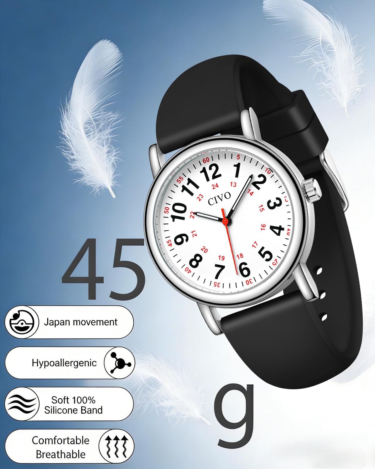 CIVO Nurse Watches for Women Men: Analog Waterproof Watch with Easy Read Dial Second Hand - Gifts for Nurses Medical Student Doctors