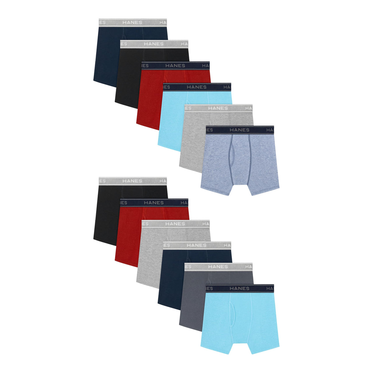 Hanes® Boys' Tagless® Boxer Briefs, 10-Pack Value Pack Black/Grey/Blue/Red Small