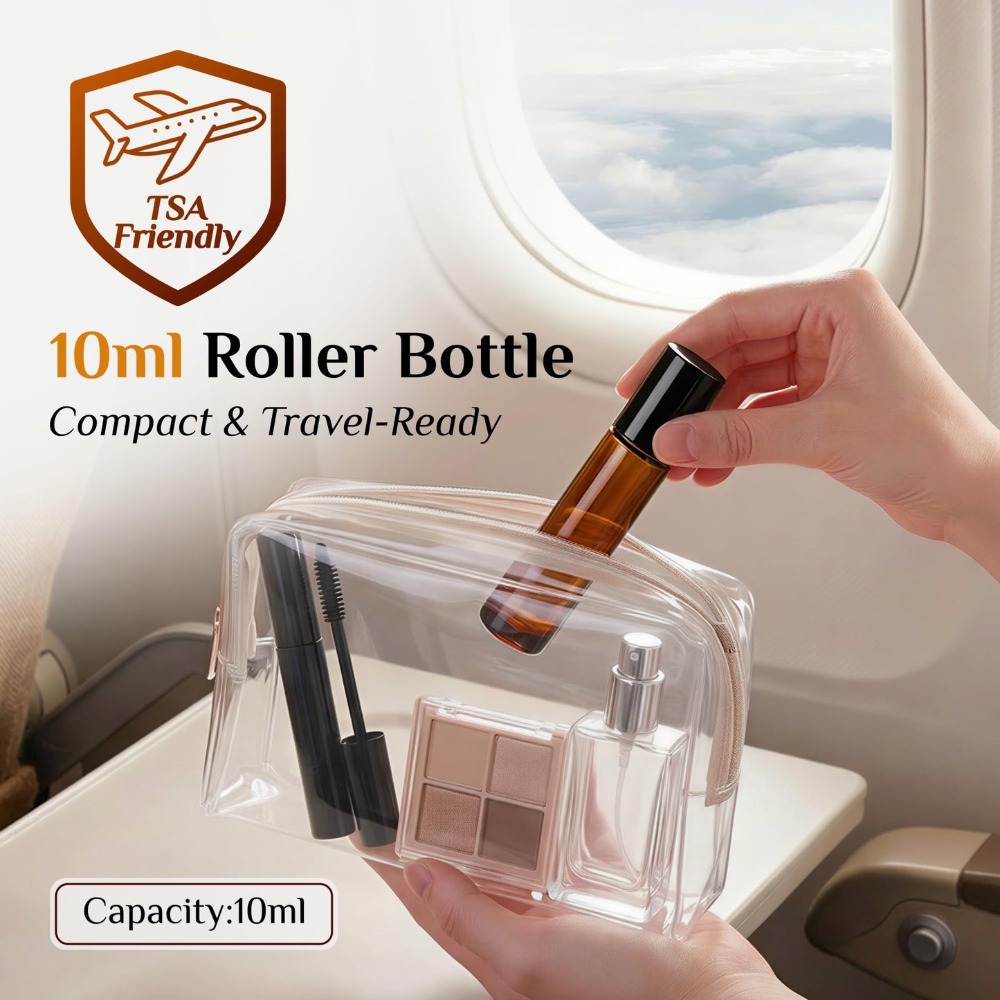 PrettyCare 4 Pack Amber Glass Oil Roller Bottles for Essential Oils 10ml, Roll On Bottles with Stainless Steel Roller Ball Leak-Proof Perfume Travel Refillable Bottle Empty, Beauty & Personal Care