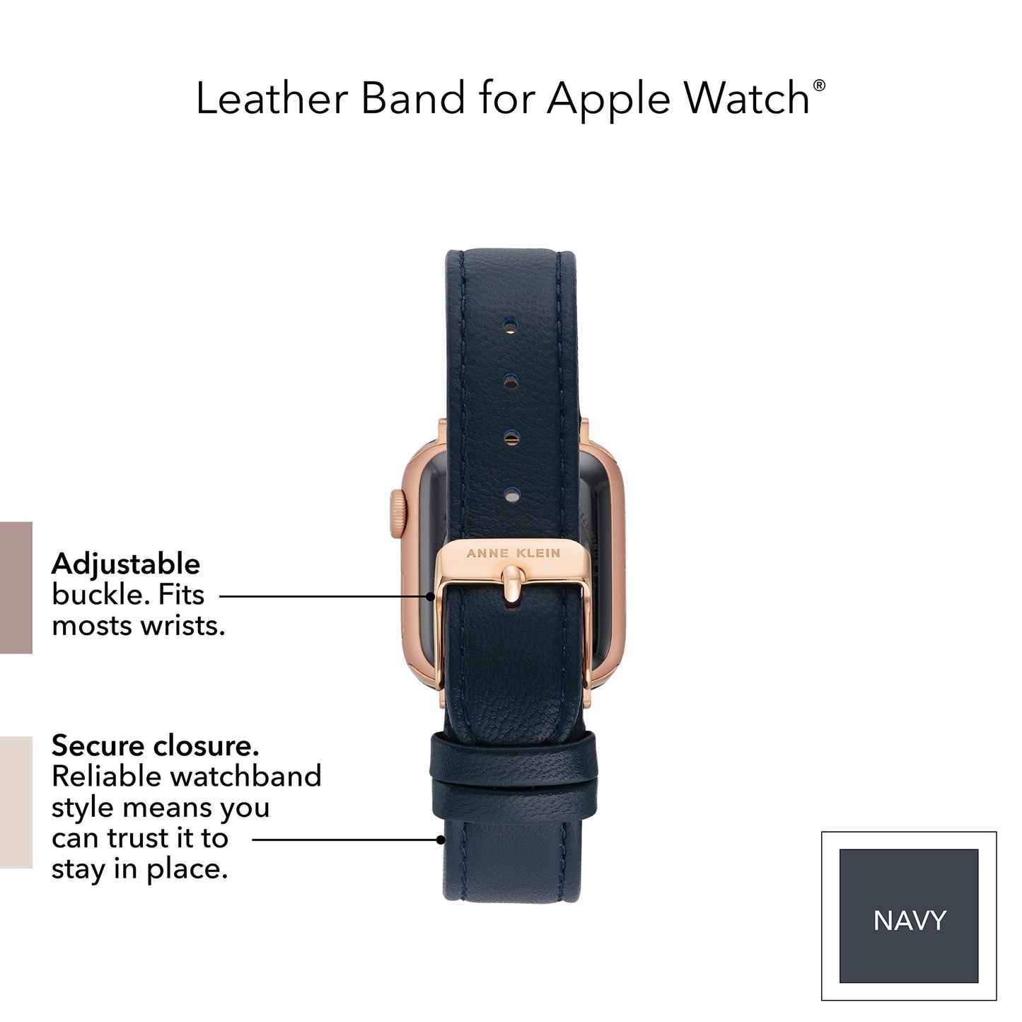 Anne Klein Leather Fashion Band for Apple Watch Secure, Adjustable, Apple Watch Band Replacement, Fits Most Wrists