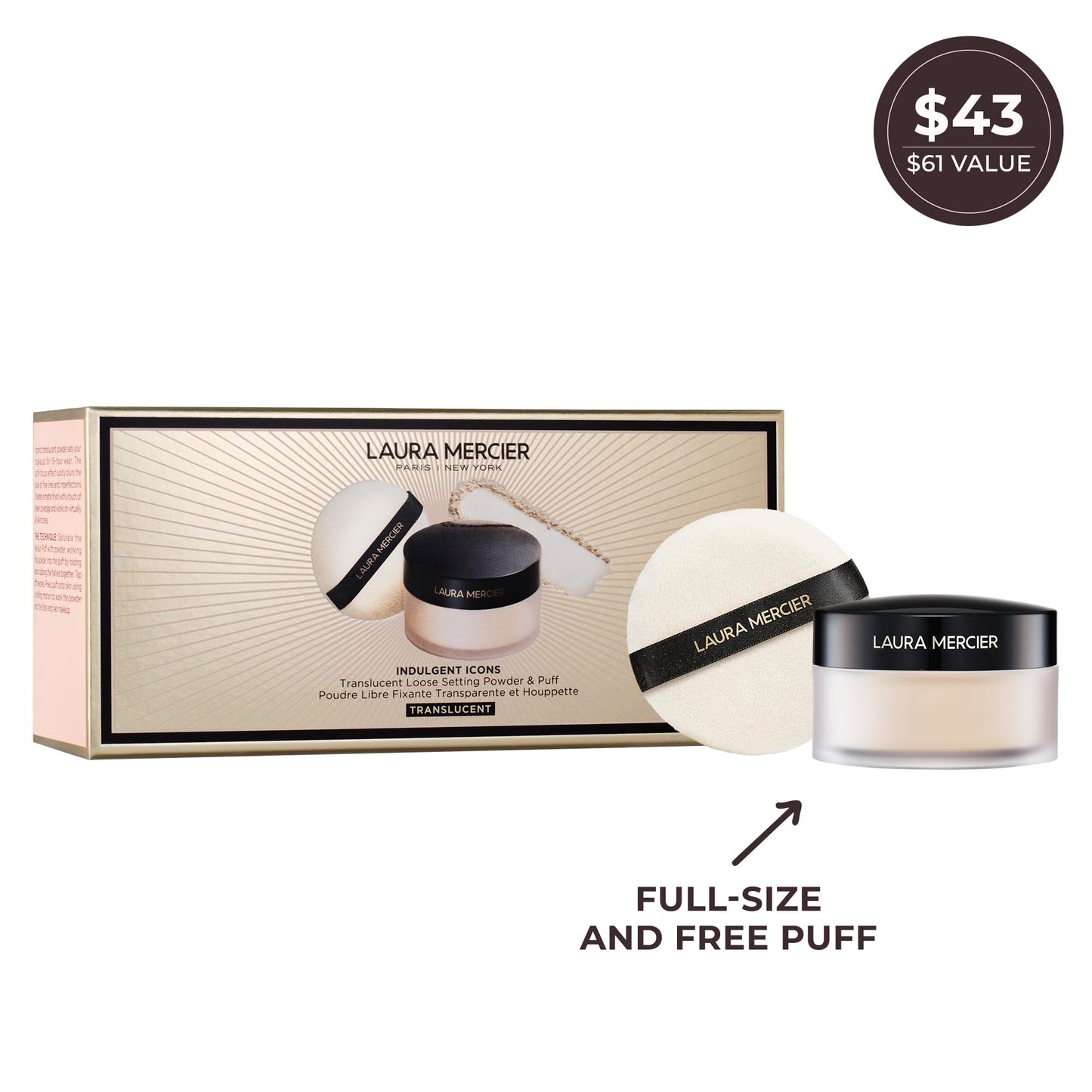 Laura Mercier Translucent Loose Setting Powder, 24HR Shine Control, Soft Matte Finish, Long-Lasting Wear, Normal to Oily Skin, 4 Shades for Virtually All Skin Tones, Artistry Icons Set