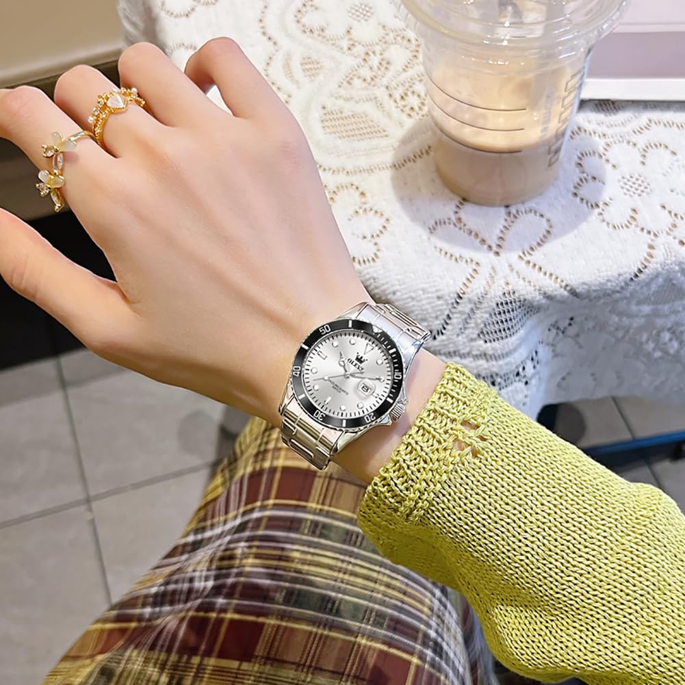 OLEVS Watch Women Silver Watches for Women Luxury for Small Wrists Dress Stainless Steel Women's Wrist Watches Easy to Read Reloj para Mujer Black/Blue/Gold/Green/Pink/Purple