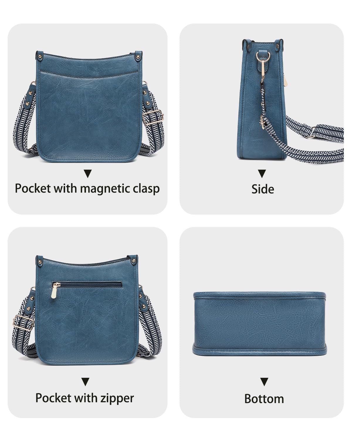 Purses for Women 3PCS, Crossbody Bags Set Large Leather Purse Shoulder Handbags with Wallet Adjustable Straps for Ladies Tote