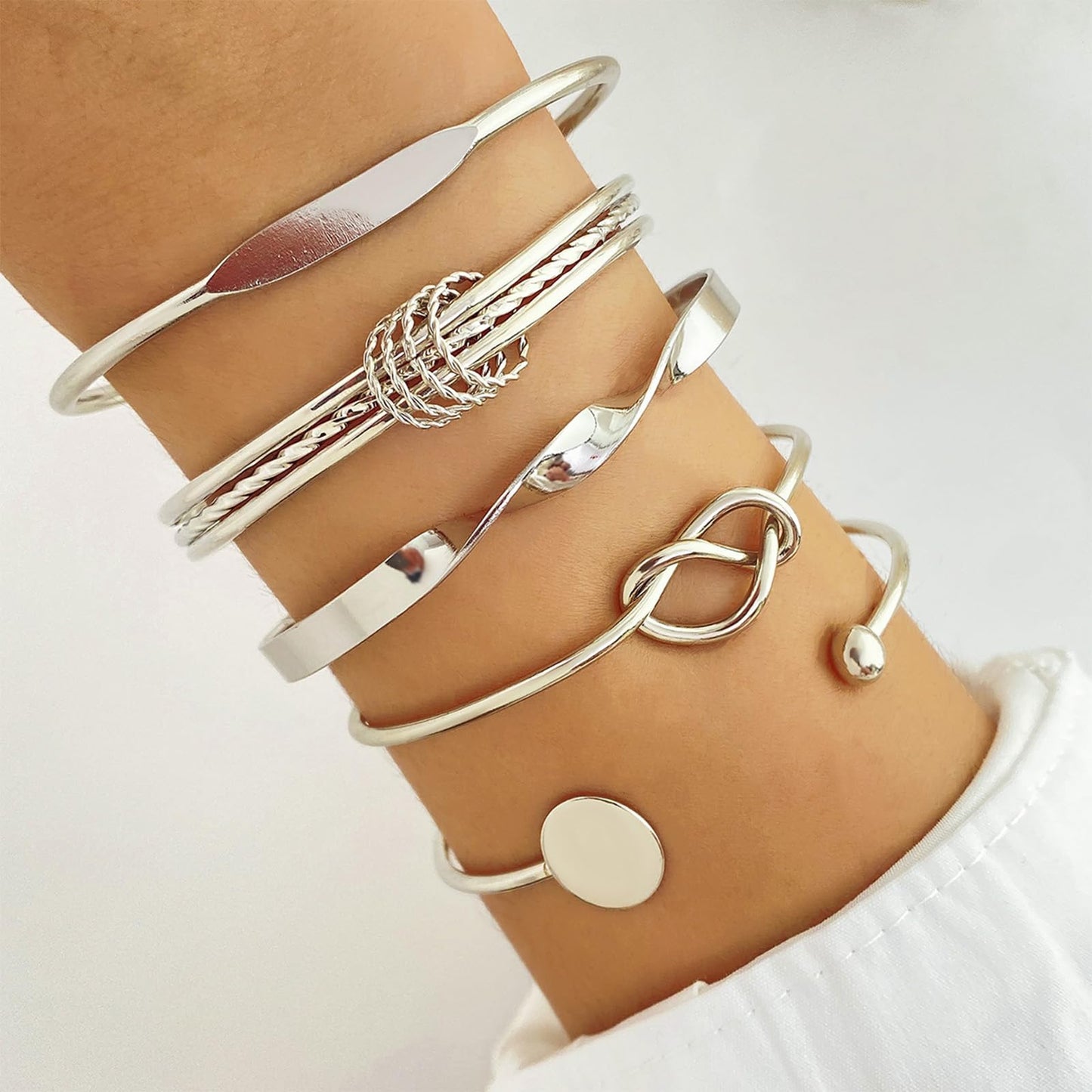 IFKM Gold Bangle Bracelets For Women, 14k Gold Plated Multi Layer Stackable Cuff Bracelet Set, Trendy Elegance Charms Non Tarnish Minimalist Textured Boho Jewelry Gift for Women