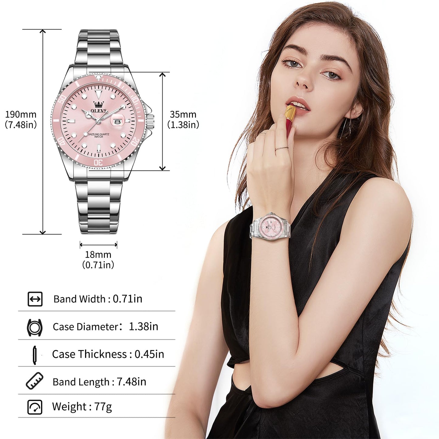 OLEVS Watch Women Silver Watches for Women Luxury for Small Wrists Dress Stainless Steel Women's Wrist Watches Easy to Read Reloj para Mujer Black/Blue/Gold/Green/Pink/Purple