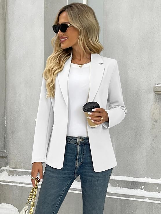 ELLEVEN Blazers for Women Business Casual Work Office Lightweight Stretchy Knit Blazer Long Sleeve Notched Lapel Collar Professional Suit Jacket Old Money Clothes Outfits White XX-Large (Clearance)