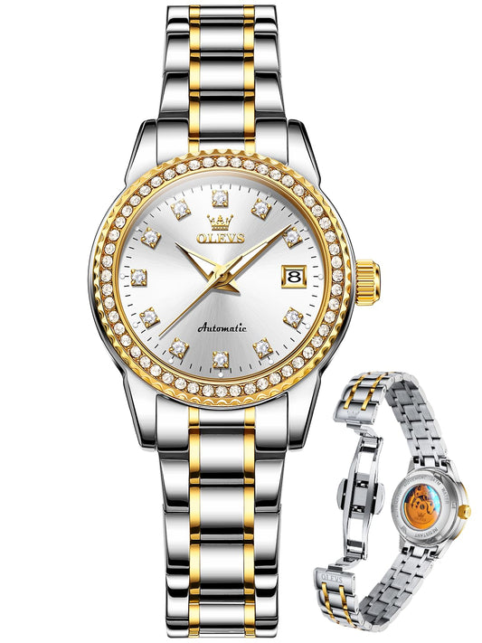 OLEVS Watch Women Two Tone Watches for Women with Date Dress Womens Watches for Small Wrists Luxury Easy Read Womens Watch Waterproof Blue/Black/Gold/Silver Dial Reloj para Mujer