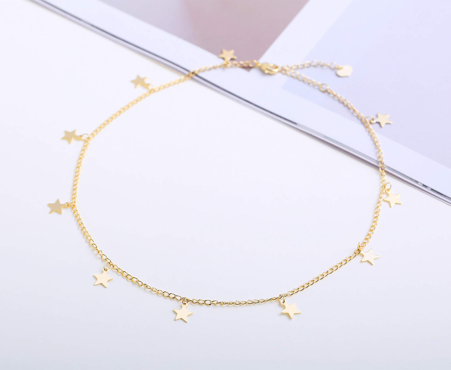 S.J JEWELRY Women Simple Delicate Full Moon 14K Gold Plated/Rose Gold/Silver Plated Layered Pendant Handmade Star Chokers Necklaces