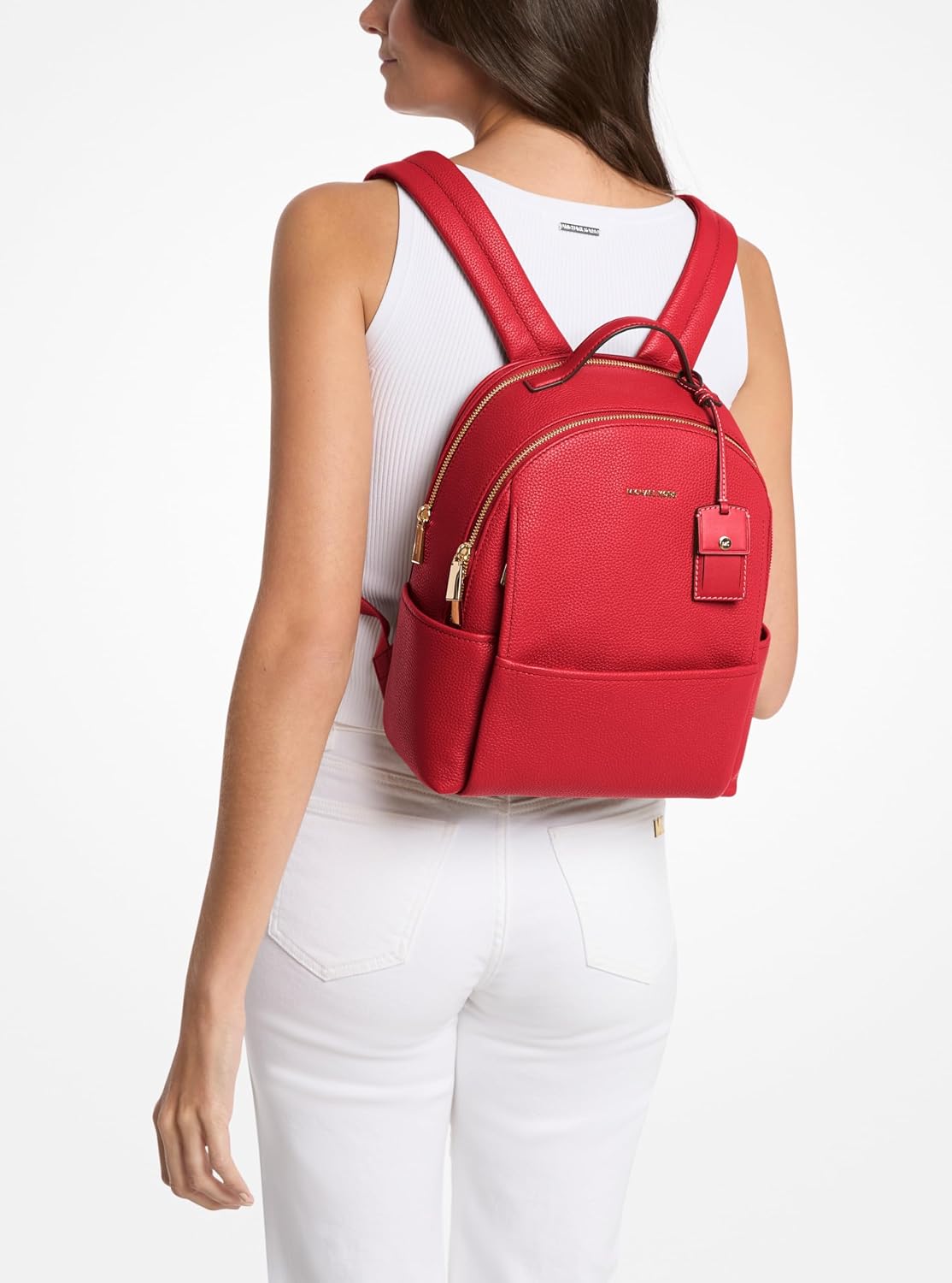 Michael Kors Sable Medium Backpack, Gold-Tone Hardware/Pebble Leather/Crimson