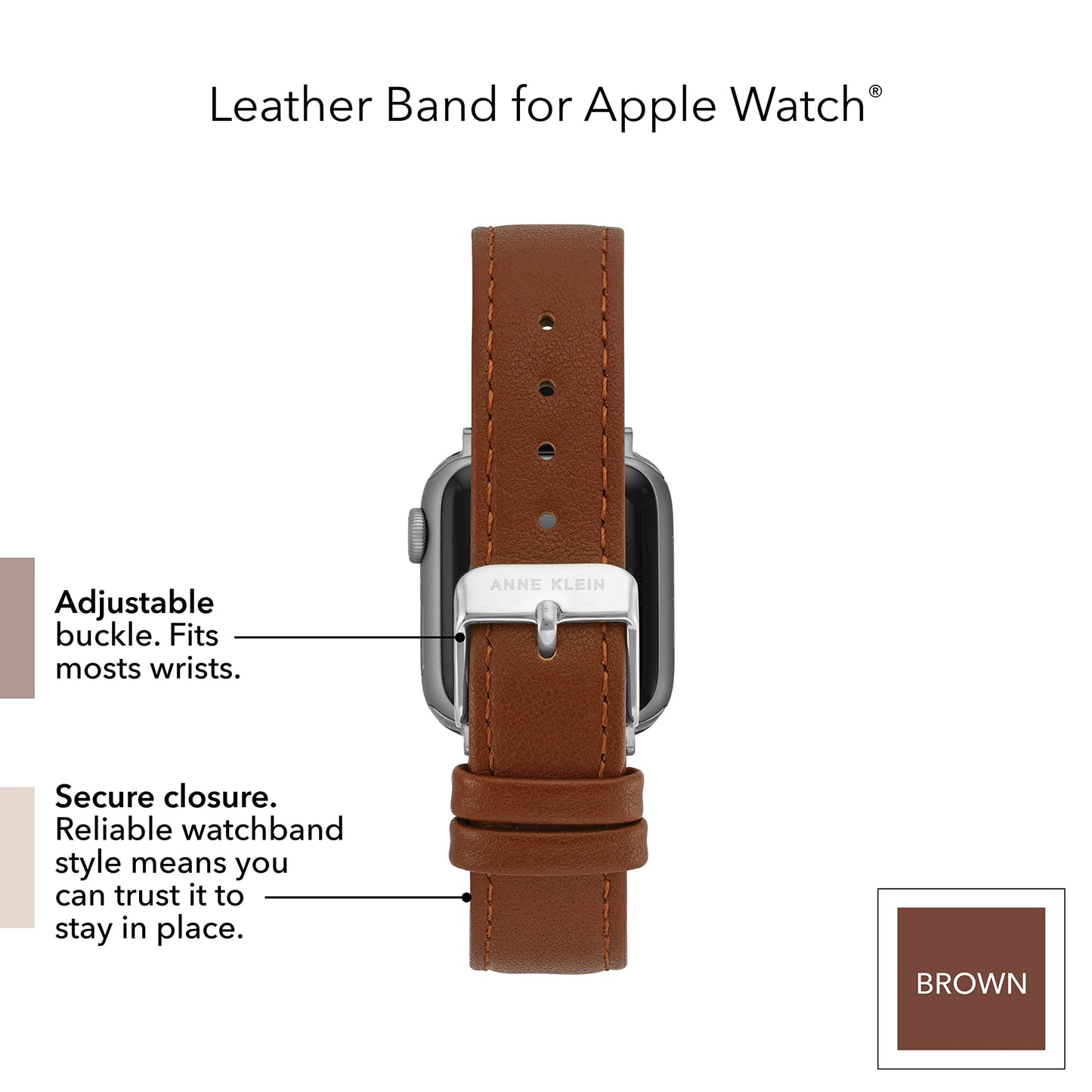 Anne Klein Leather Fashion Band for Apple Watch Secure, Adjustable, Apple Watch Band Replacement, Fits Most Wrists