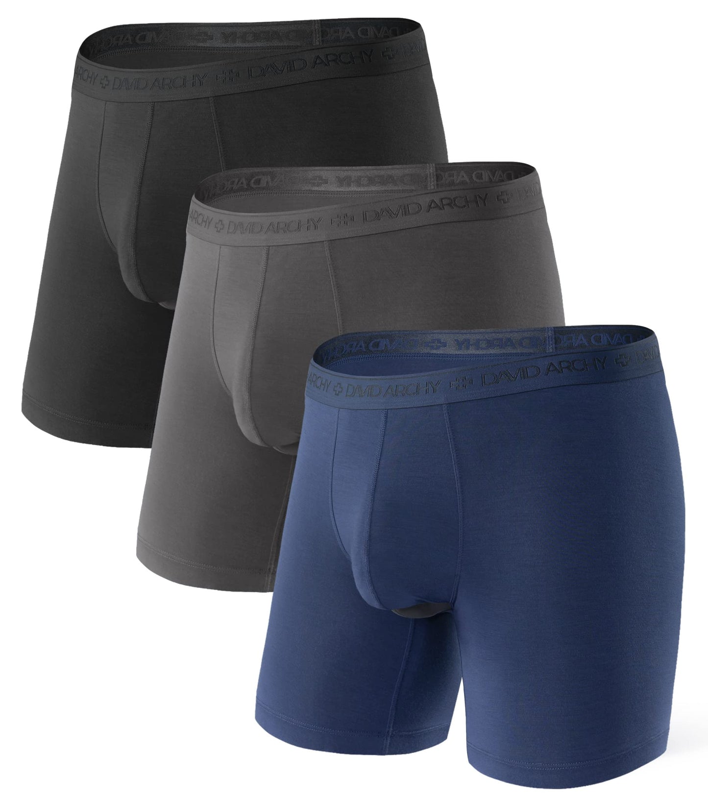 DAVID ARCHY Men's Underwear Modal Boxer Briefs Trunks Multi-Pack | Dual Pouch with Fly, Ultra Soft Second Skin Feel, Breathable Stretch Spandex, Anti Chafing, Daily Lounging Work Travel