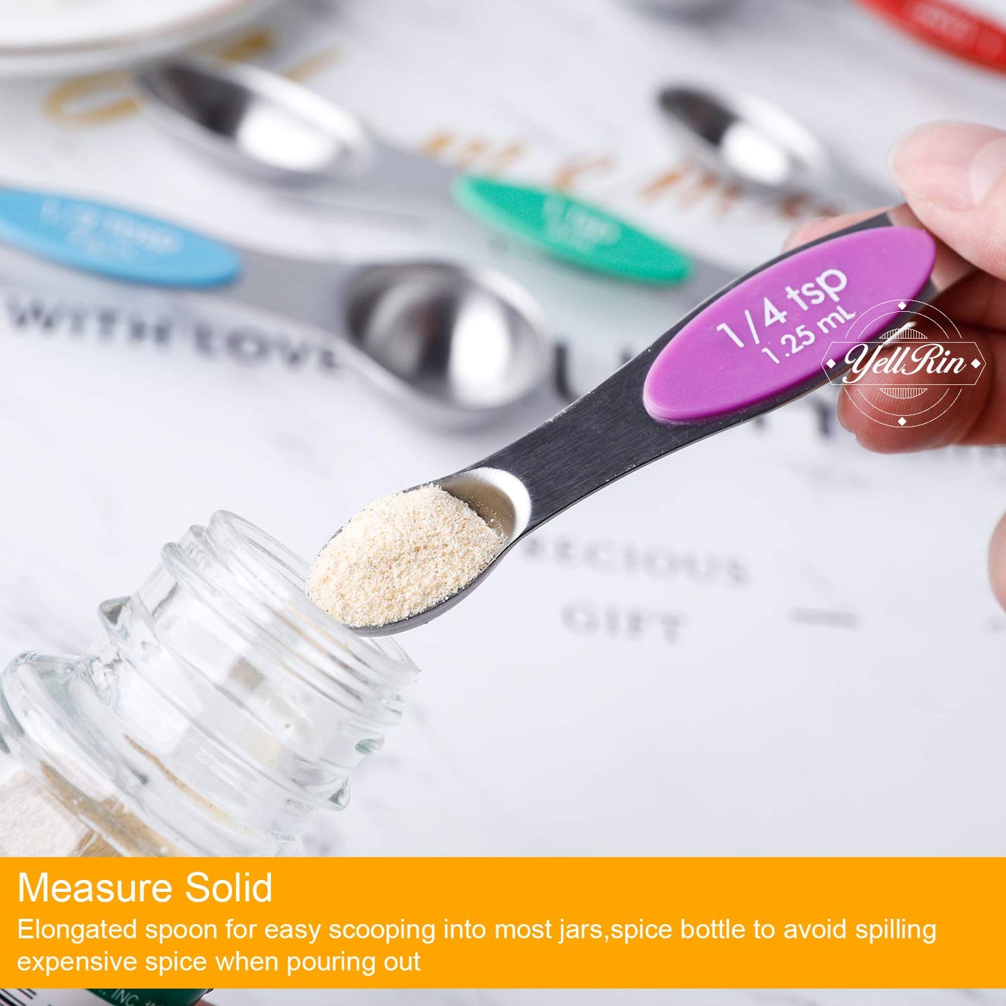 Magnetic Measuring Spoons Set Stainless Steel Dual Sided Stackable Measuring Spoon Set of 8 Nesting Teaspoons Tablespoons for Measuring Dry and Liquid Ingredients