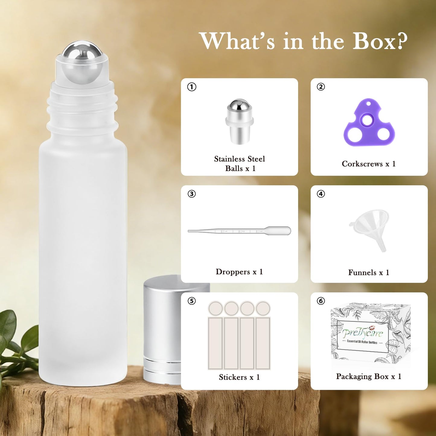 PrettyCare 4 Pack Amber Glass Oil Roller Bottles for Essential Oils 10ml, Roll On Bottles with Stainless Steel Roller Ball Leak-Proof Perfume Travel Refillable Bottle Empty, Beauty & Personal Care