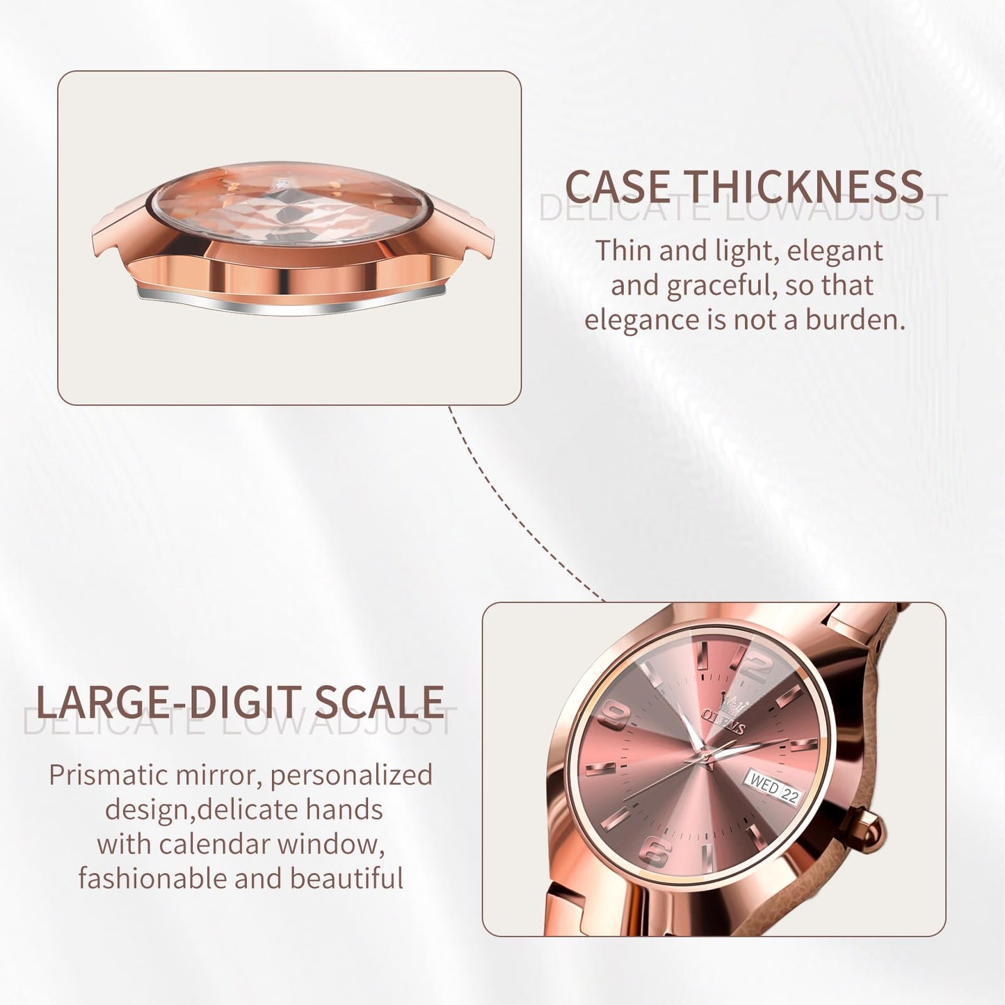 OLEVS Watch Women Luxury Classic Stainless Steel Small Wrist Dress Watches for Women Waterproof Analog Day Date Dainty Fashion Dress Female Watch-(Black/Rose Gold/Gold Face)