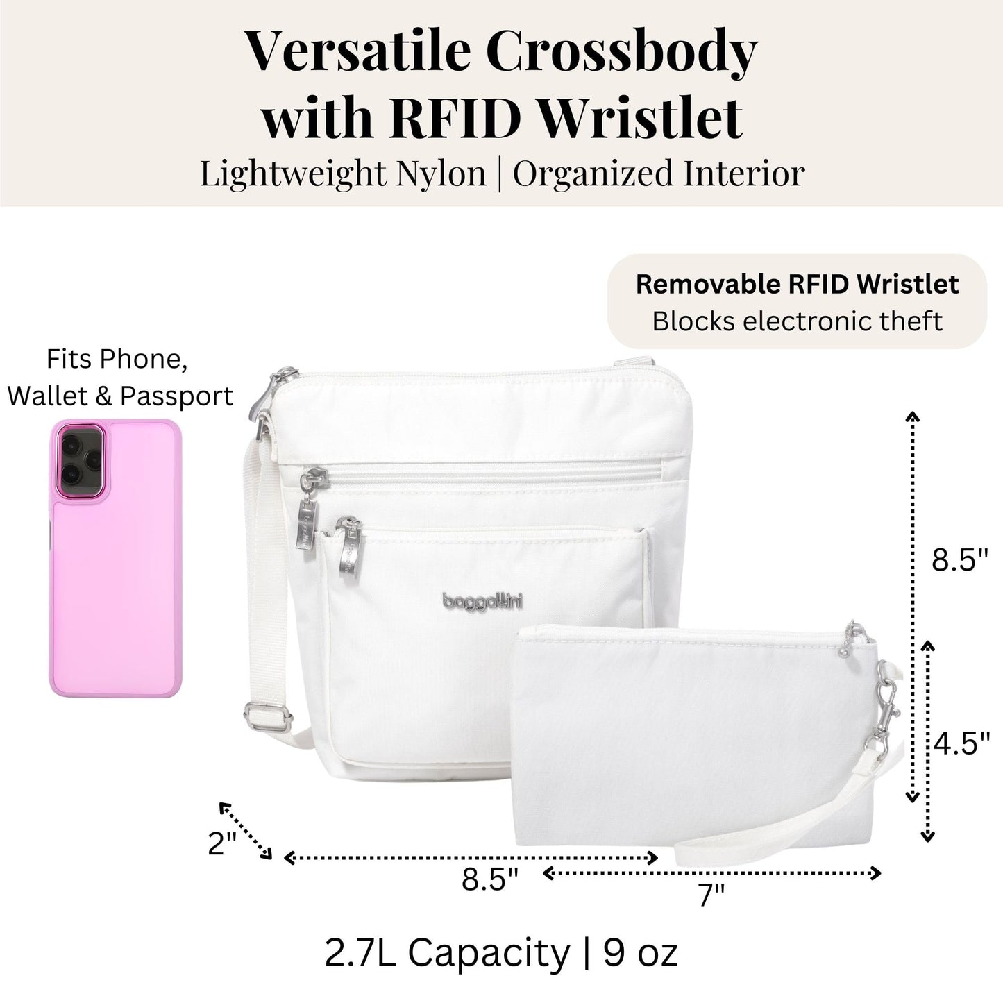 Baggallini Pocket Crossbody Bags for Women 8x8 Small Lightweight Durable Water-resistant Travel Purse W/Rfid