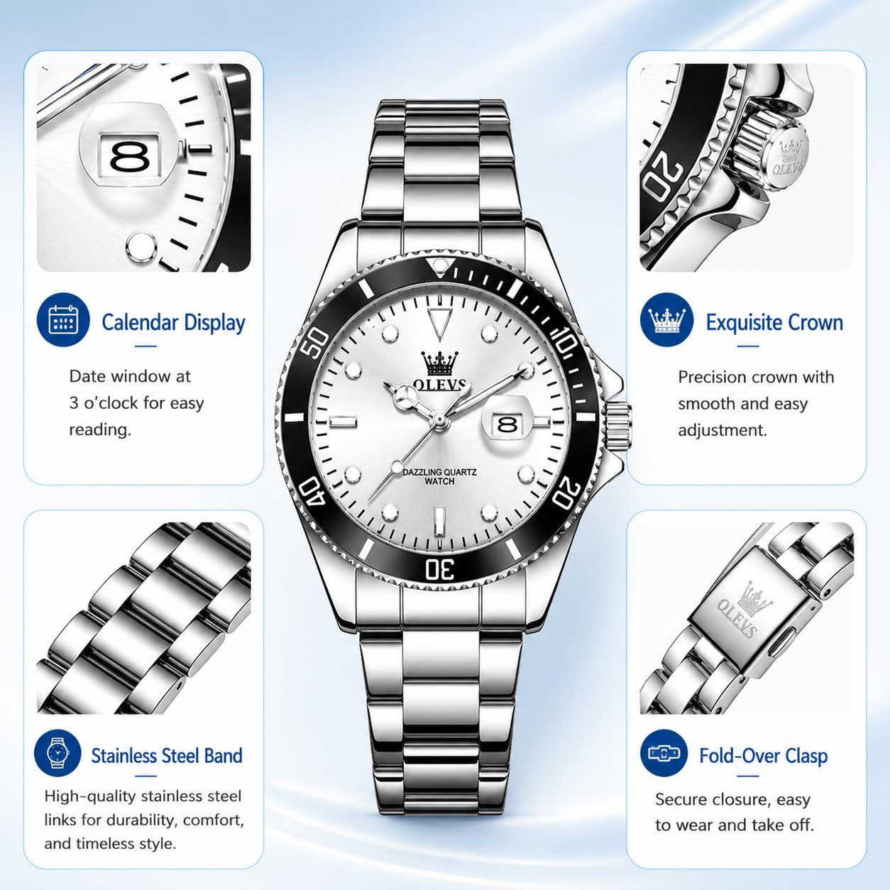 OLEVS Watch Women Silver Watches for Women Luxury for Small Wrists Dress Stainless Steel Women's Wrist Watches Easy to Read Reloj para Mujer Black/Blue/Gold/Green/Pink/Purple