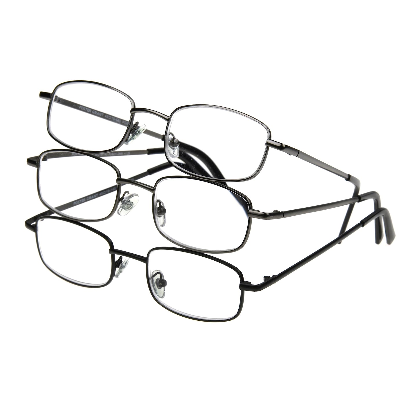 Foster Grant Men's Council Rectangular Reading Glasses, Gunmetal and Black, 3 Pack, 1.25xFoster Grant Men's Council Rectangular Reading Glasses, Gunmetal and Black, 3 Pac…