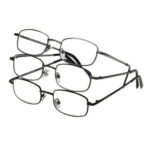 Foster Grant Men's Council Rectangular Reading Glasses, Gunmetal and Black, 3 Pack, 1.25xFoster Grant Men's Council Rectangular Reading Glasses, Gunmetal and Black, 3 Pac…