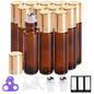 PrettyCare 4 Pack Amber Glass Oil Roller Bottles for Essential Oils 10ml, Roll On Bottles with Stainless Steel Roller Ball Leak-Proof Perfume Travel Refillable Bottle Empty, Beauty & Personal Care