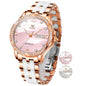 OLEVS Women's Watch Ceramic Band Waterproof Dress Watch Analog Quartz Watches Elegant Luxury Comfortable Wrist Watches with Date Day & Diamond White/Pink/Black Dial Gift for Her Reloj para Mujer