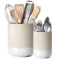 LE TAUCI Utensil Holder, 7.3"+5.4" Ceramic Cooking Tool Crocks for Countertop, Large Utensil Organizer for Kitchen Counter, Morden Kitchen Decor for Spatula and Flatware, Set of 2