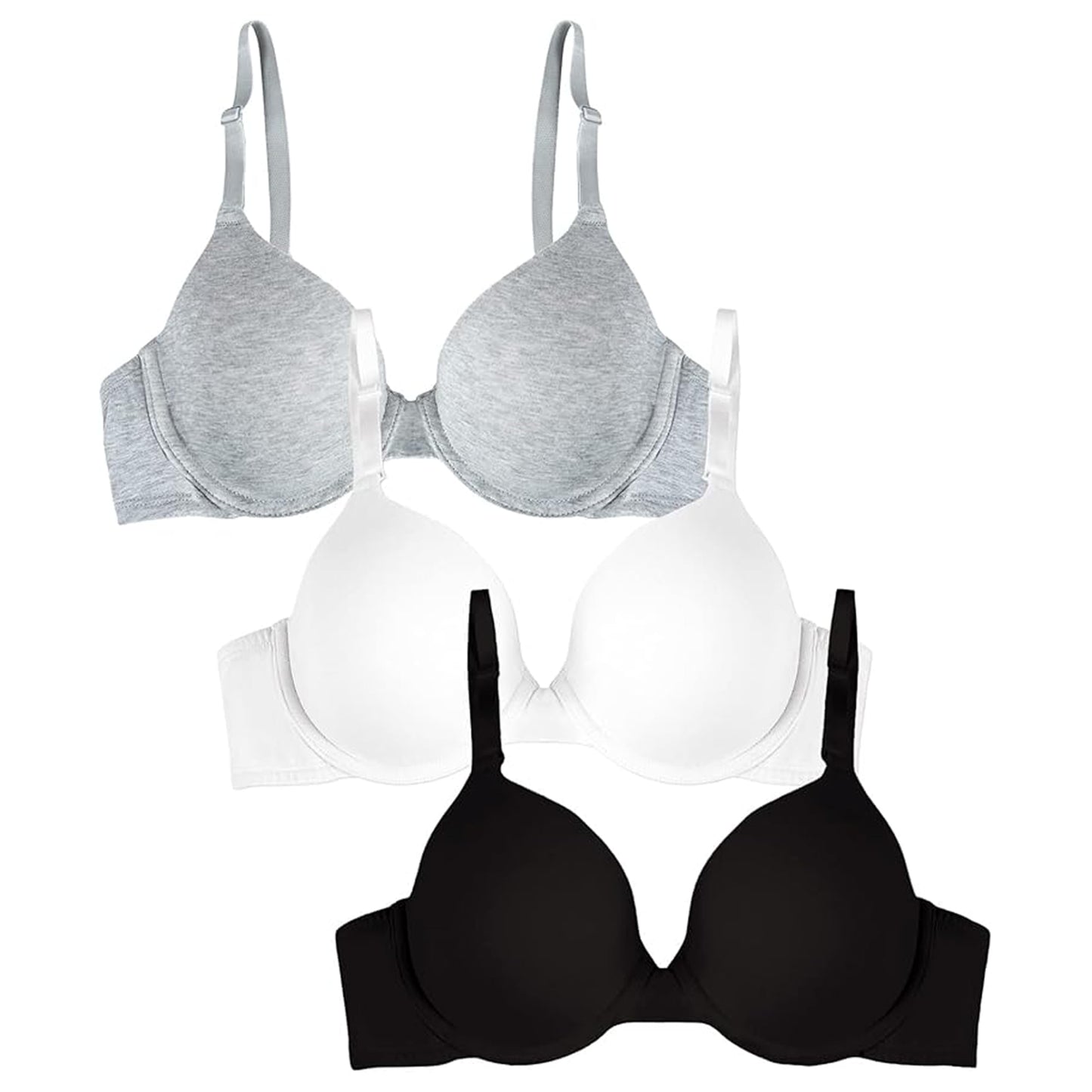 Fruit of the Loom womens T-shirt T Shirt Bra, Black/White/Grey Heather, 38DD US