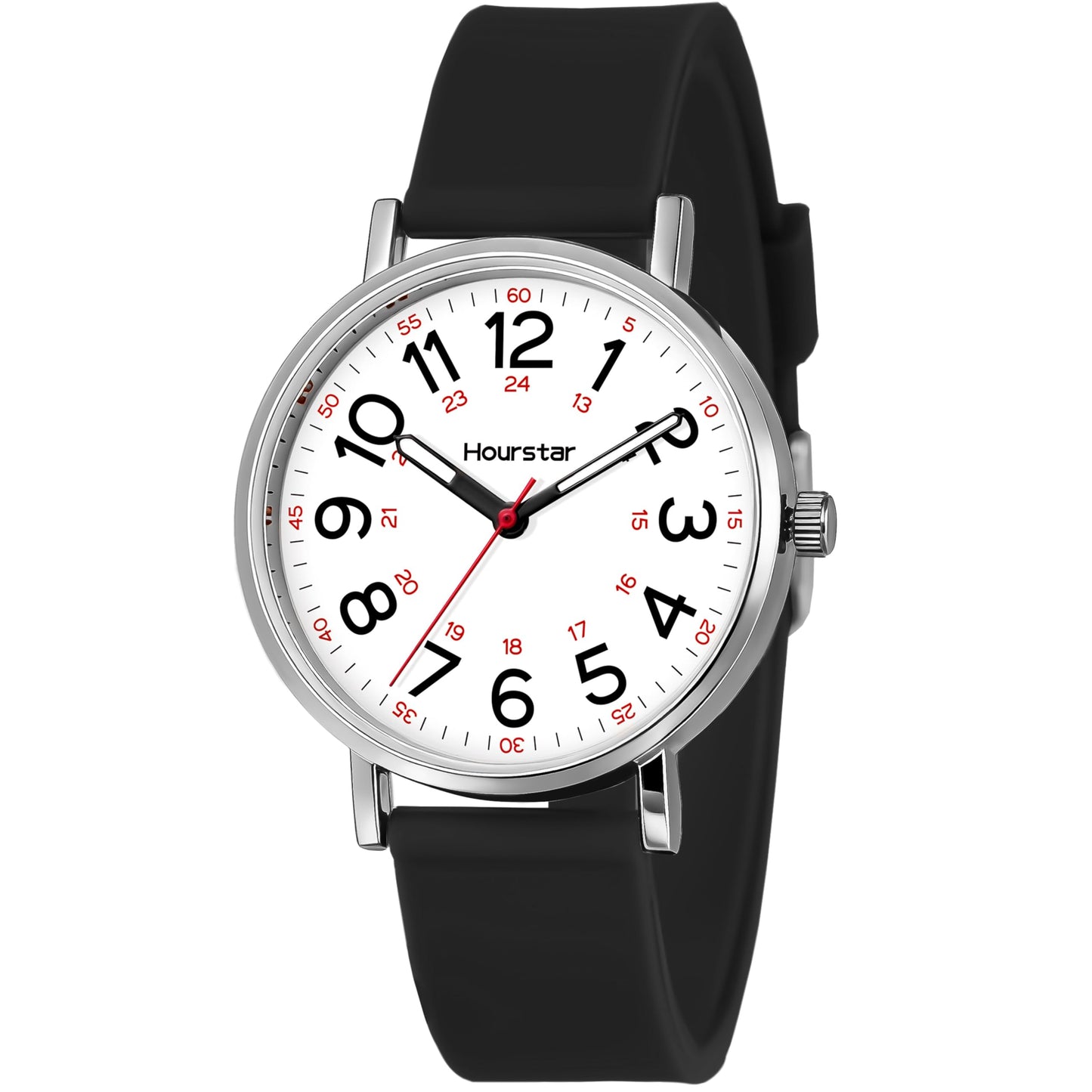 Women's Analog Nurse Watch with Second Hand for Nursing, 12/24 Time, Silicone Band, Easy Read