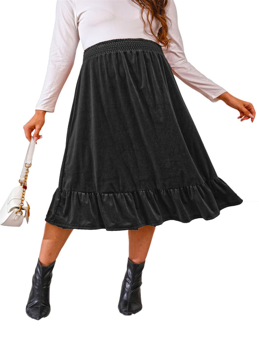 FUNJULY Maternity Dress Women's High Waist Floral Print Pleated Maxi Skirt Casual Flowy Swing A Line Long Skirts BlackPurple L