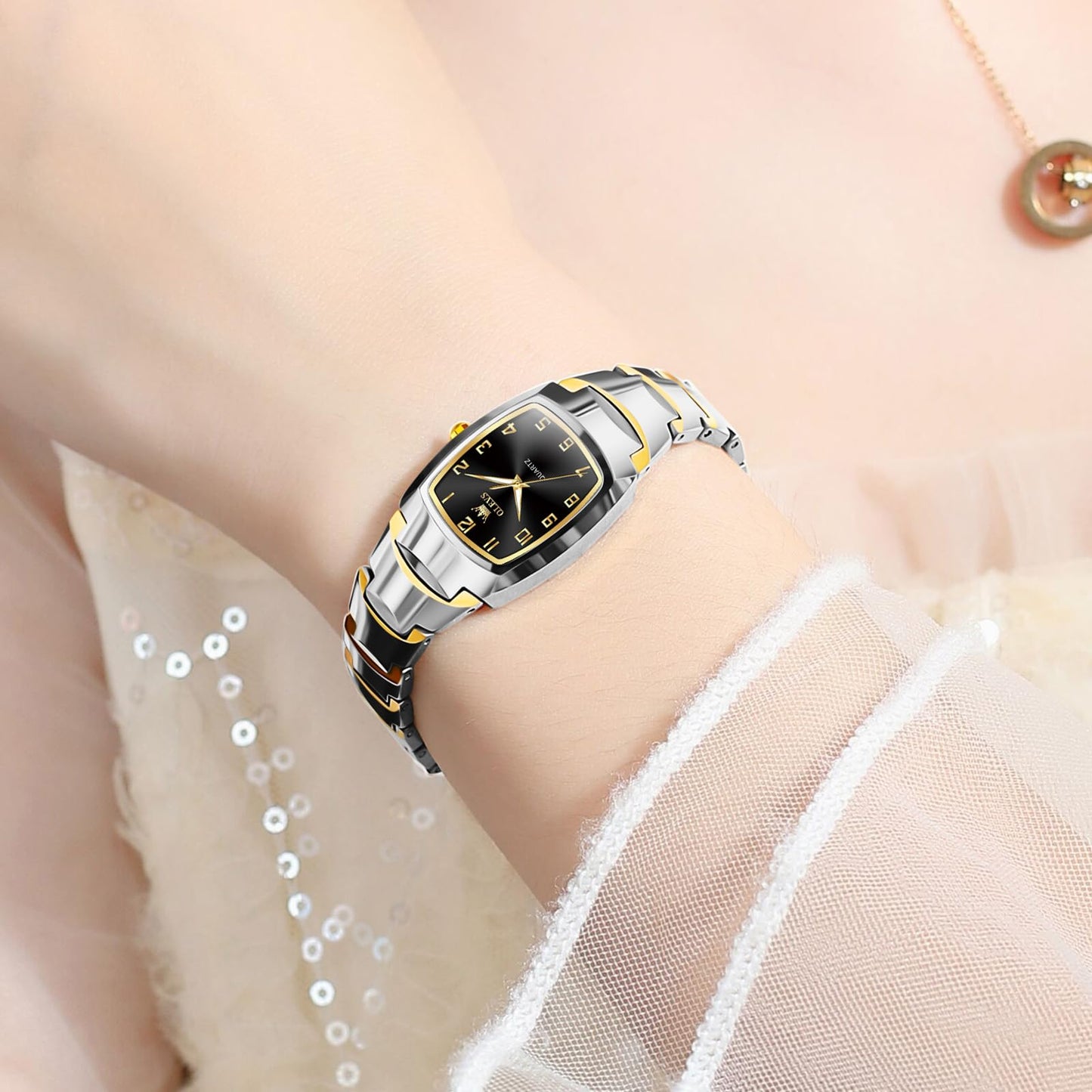 OLEVS Watch Women Luxury Classic Stainless Steel Small Wrist Dress Watches for Women Waterproof Analog Day Date Dainty Fashion Dress Female Watch-(Black/Rose Gold/Gold Face)