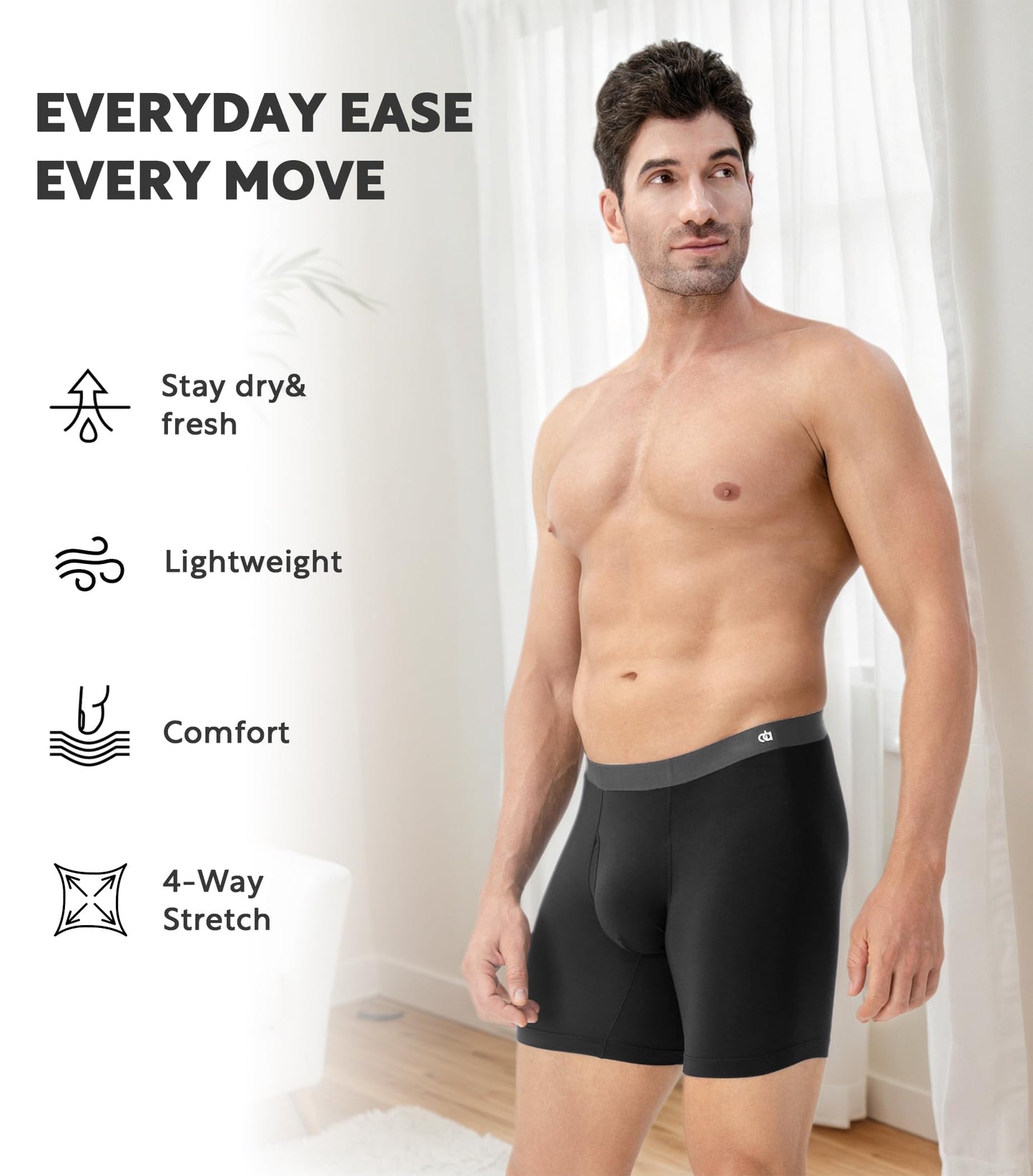 DAVID ARCHY Men's Ultra Soft Underwear Modal Boxer Briefs Slim Fit 6.5" | Second Skin Fabric Breathable, Smooth Low-Profile Waistband, Easy Access Side Fly, Tagless Anti Chafing for All-day Comfort