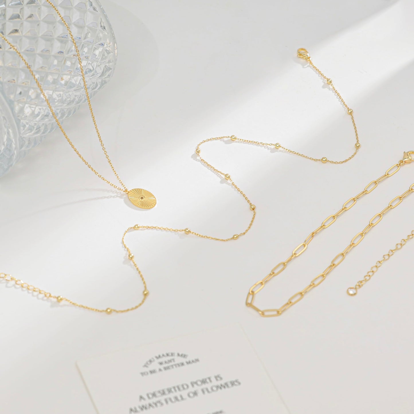 Layered Necklaces for Women, Dainty 14K Gold Plated Circle Peadant Chain Necklace Set Simple Paperclip Stacked Necklaces for Women Trendy Gold Jewelry