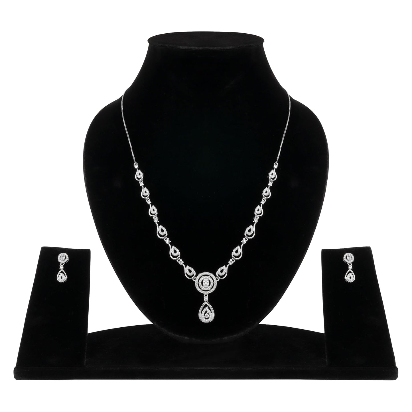 Nilu's Collection American Diamond Stone Studded | Rose Gold/Silver Plated | Anti Tarnish Jewellery Set for Women | Matching Earrings Perfect for Weddings and Special Occasions