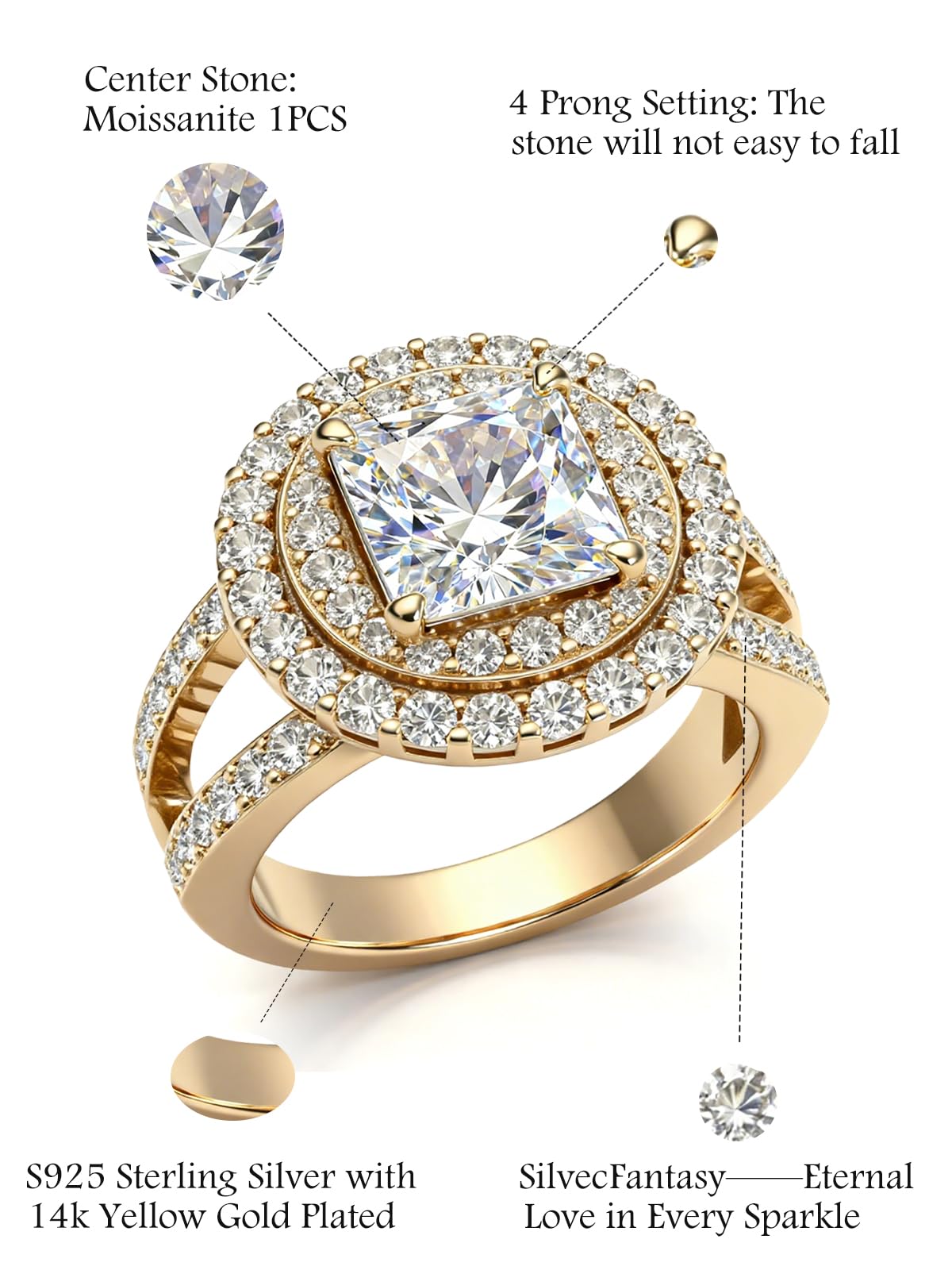 Personalized Princess Cut Moissanite Engagement Ring for Women – 10K/14K/18K Gold Custom Promise, Wedding & Anniversary Ring with Luxury Gift Box