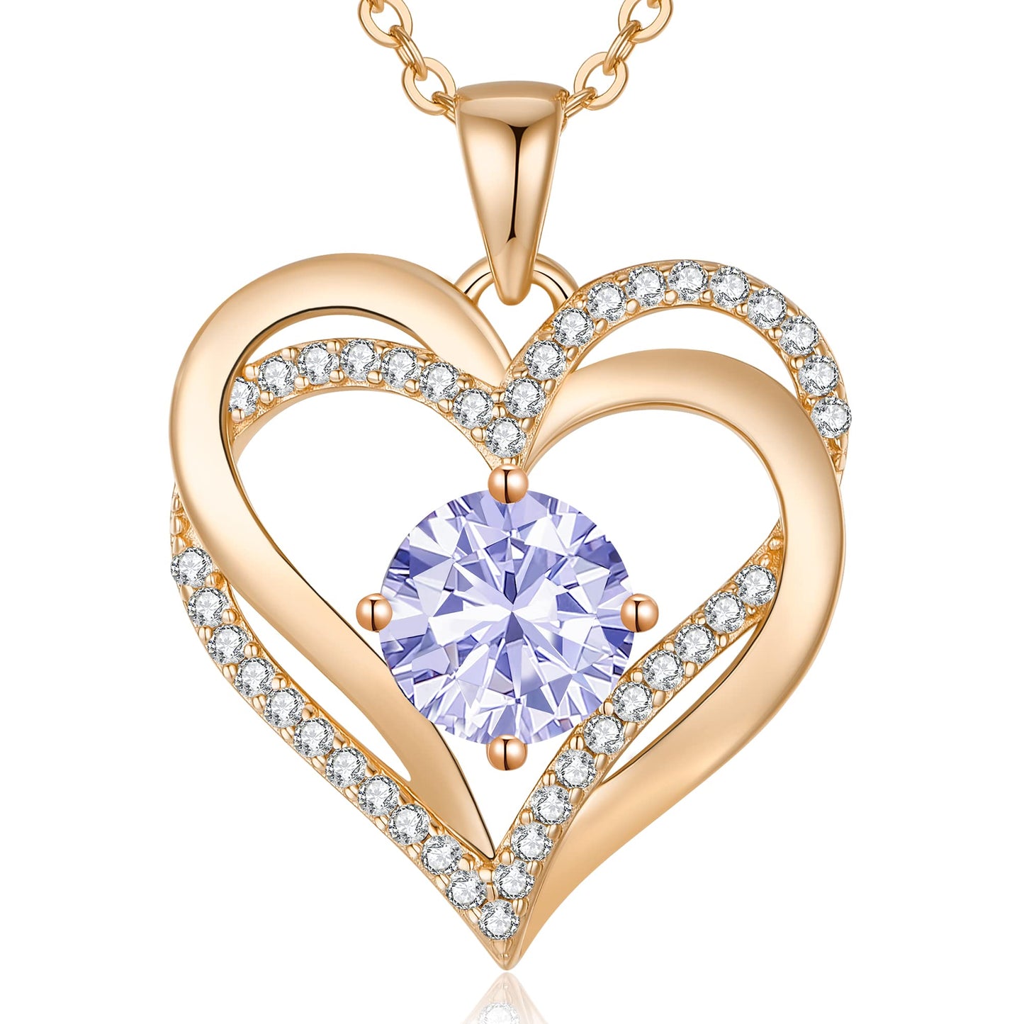LOUISA SECRET Double Love Heart Birthstone Necklaces for Women, Birthday Gift for Girlfriend, Anniversary Jewelry Gift for Her, 925 Sterling Silver Jewelry Christmas Anniversary Birthday Present Gifts for Wife Girlfriend Mom Grandma Daughter