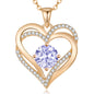 LOUISA SECRET Double Love Heart Birthstone Necklaces for Women, Birthday Gift for Girlfriend, Anniversary Jewelry Gift for Her, 925 Sterling Silver Jewelry Christmas Anniversary Birthday Present Gifts for Wife Girlfriend Mom Grandma Daughter