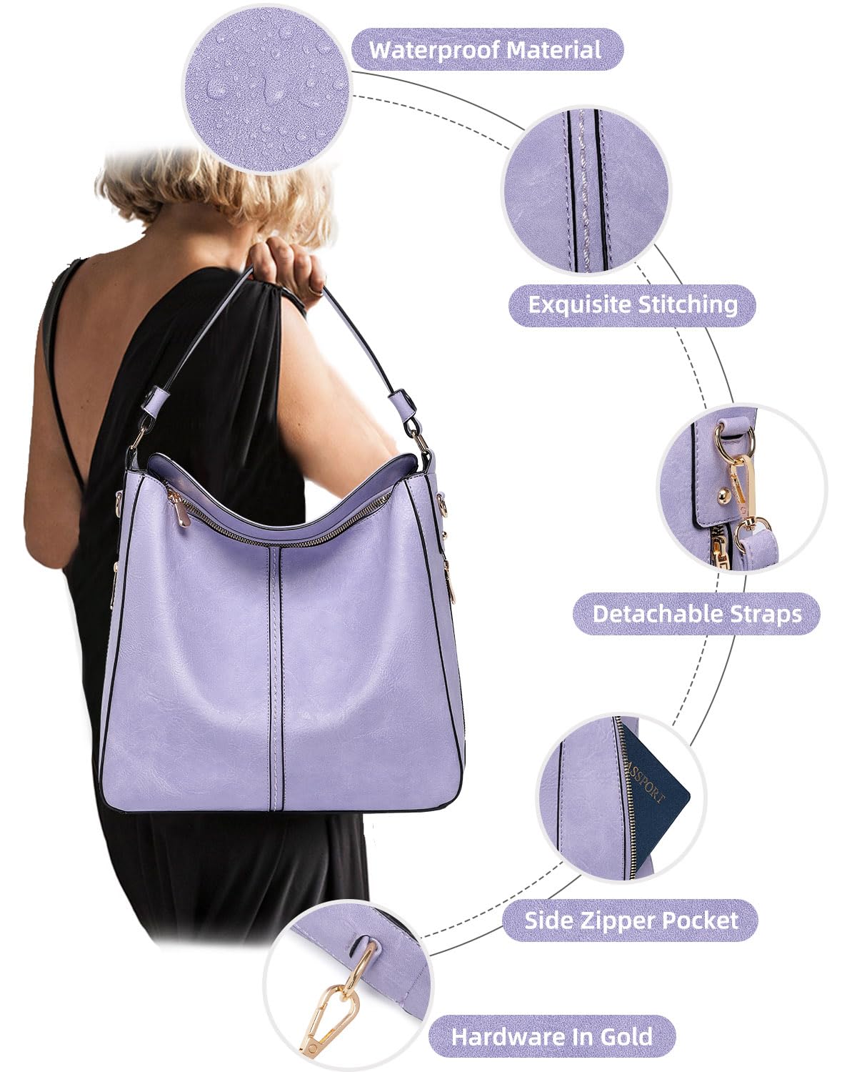Purses for Women 3PCS, Crossbody Bags Set Large Leather Purse Shoulder Handbags with Wallet Adjustable Straps for Ladies Tote