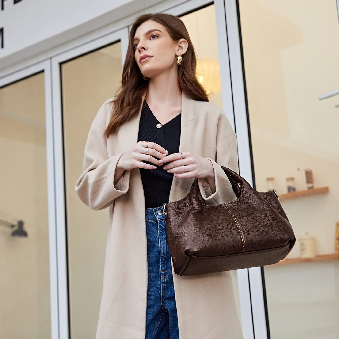Iswee Leather Satchel Women Purse and Handbag Crossbody Shoulder Bag Hobo | Genuine Cowhide Leather Tote Top Handle Bag Soft & Durable Medium Size Bags with Detachable Multiple Pocketbooks Trendy