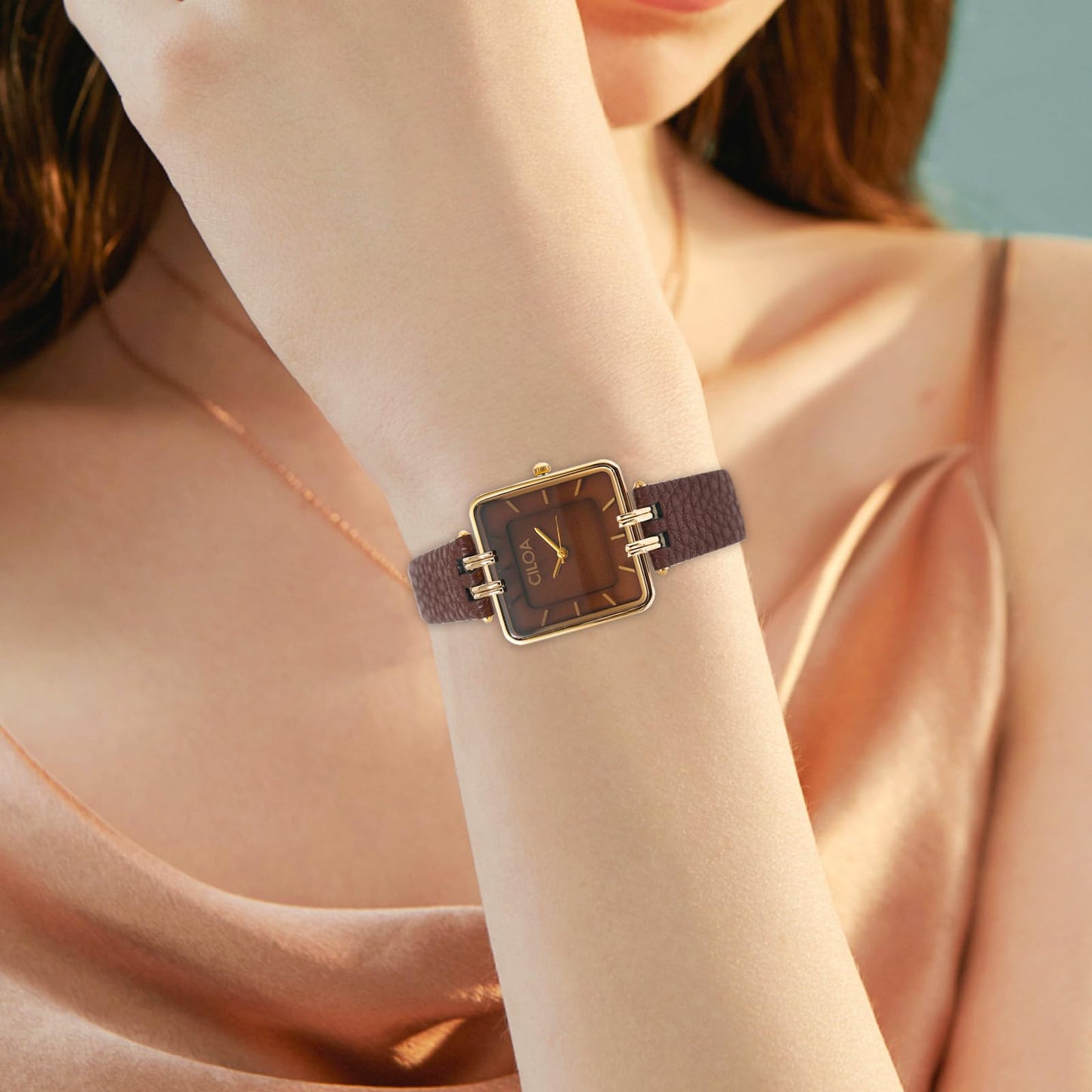 Women's Leather Strap Watch Dainty Elegant Gold Watches for Women Classic Casual Fashion Square Ladies Watch Gifts Present for Her