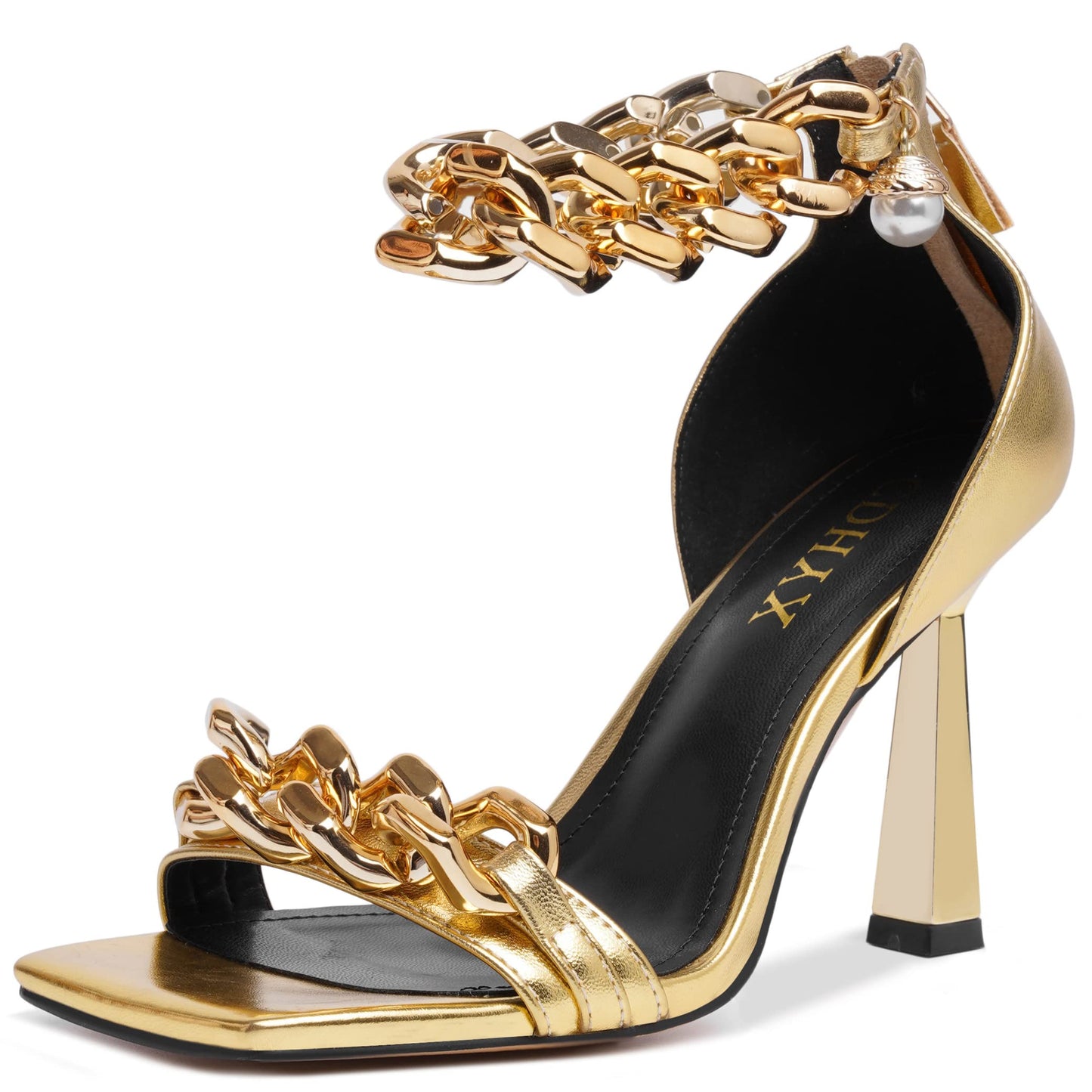 CDHYX Women's Stiletto High Heels Sexy Square Open Toe Shoes Formal Wedding Party Classic Heeled Sandals With Back Zip Design (Gold 10)CDHYX Women's Stiletto High Heels Sexy Square Open Toe Shoes Formal Wedding Par…