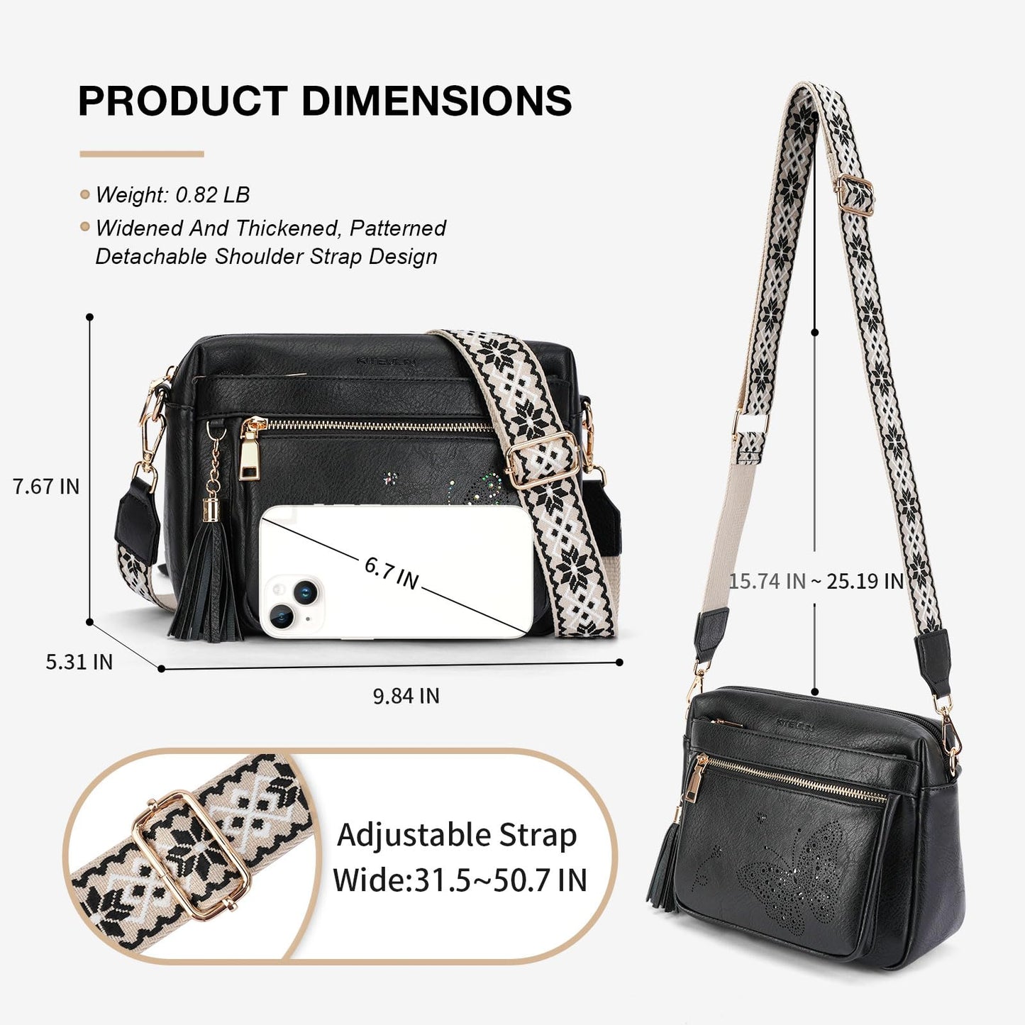 KITEVIUN Crossbody Bags for Women Trendy Leather Crossbody Purse Shoulder Handbags Butterfly Design