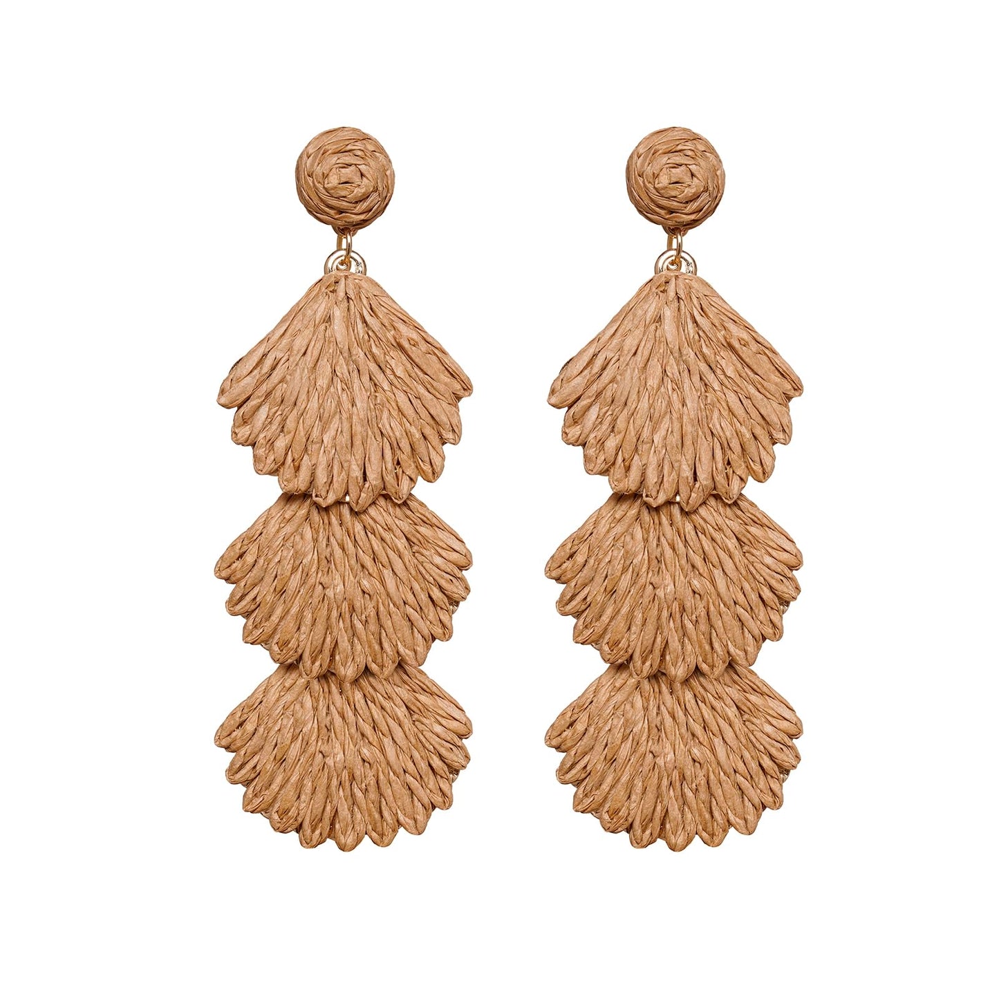 Raffia Dangle Earrings for Women - Boho Statement Rattan Drop Jewelry with Shell Design, Lightweight Summer Beach Trendy Accessories