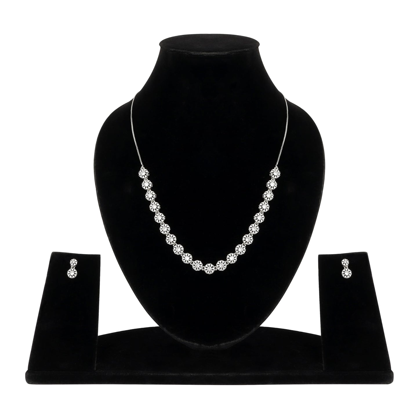 Nilu's Collection American Diamond Stone Studded | Rose Gold/Silver Plated | Anti Tarnish Jewellery Set for Women | Matching Earrings Perfect for Weddings and Special Occasions